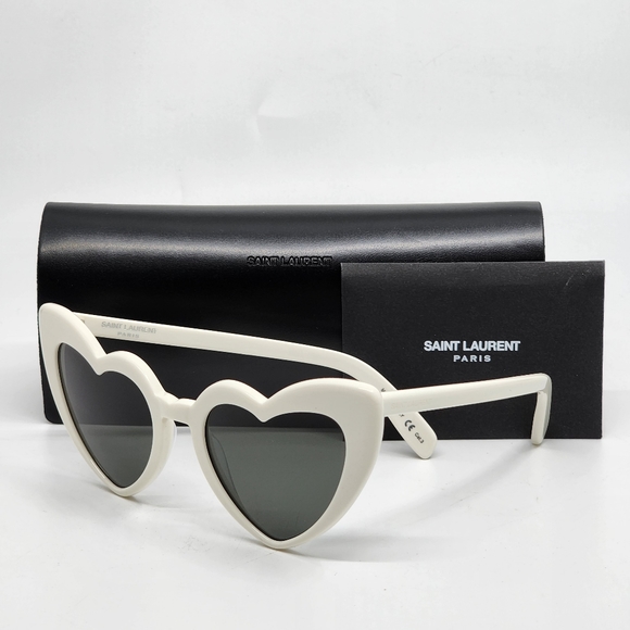 🔥SAINT LAURENT YSL LOULOU Heart Sunglasses White/Grey Lenses - Picture 1 of 8